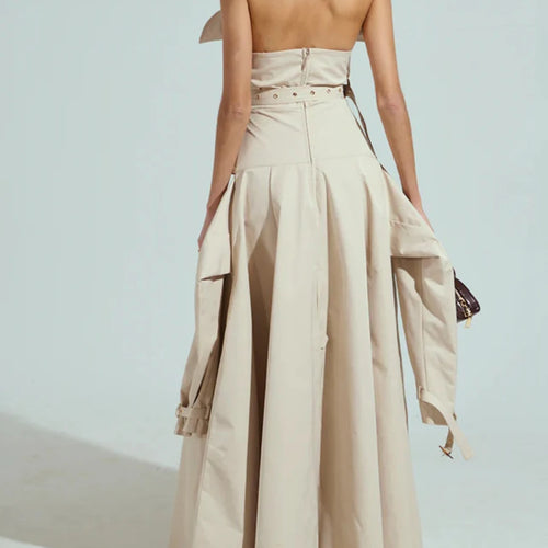 Load image into Gallery viewer, Slimming Spliced Double Breasted Fashion Long Dresses for Women Strapless Sleeveless Patchwork Pockets Dress Female
