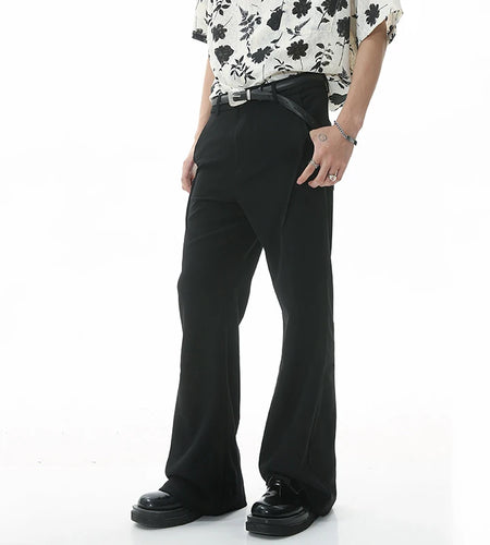 Casual Men's Bottoms Light Flare Suit Panst Solid Color Retro High Waist Loose Wide Leg Male Trousers Summer New 9W1990