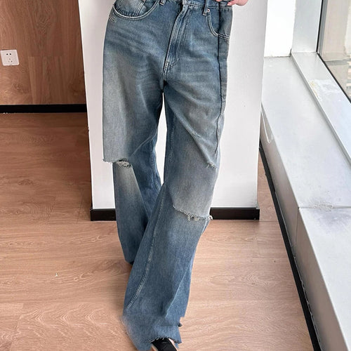 Load image into Gallery viewer, Solid Loose Spliced Hole Casual Jeans for Women High Waist Patchwork Pocket Basics Jean Female Fashion Clothing New
