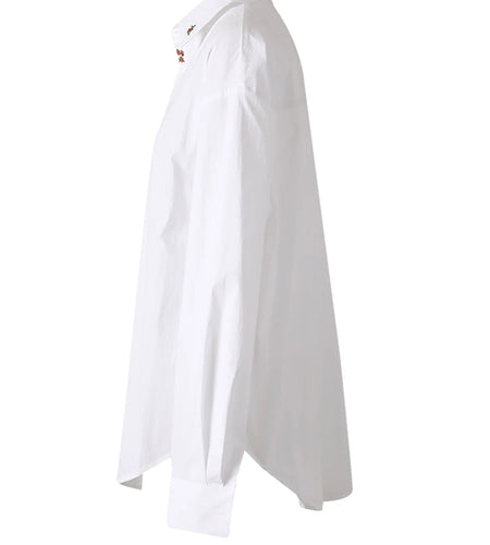 Women White Embroidery Big Size Elegant Blouse New Lapel Long Sleeve Shirt Fashion Tide Spring Autumn 2025 CPG3311