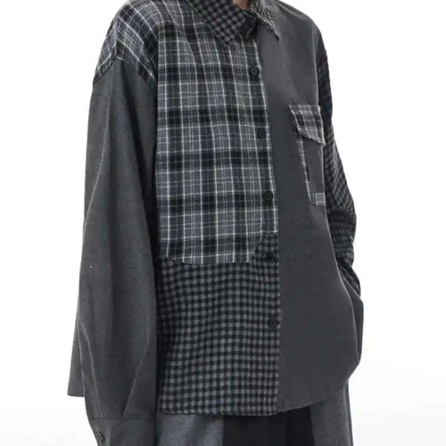 Load image into Gallery viewer, Women Color-block Black Plaid Big Size Blouse New Lapel Long Sleeve Loose Shirt Fashion Tide Spring Autumn 2025 1DH3220
