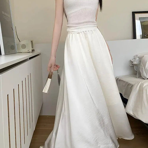 Load image into Gallery viewer, Korean Casual Women's Black White Elegant Simple Pleated A-line Skirt Spring Summer Fashion Slim High Waist Long Skirts Popular
