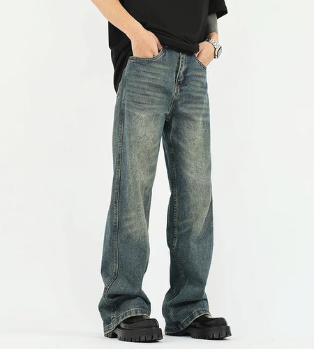 Trendy Male Jeans New Spring American Streetwear Solid Color Loose Straight Full Length Denim Pants Male Bottoms 9W1288