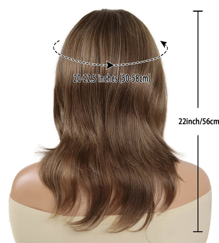 Synthetic Hair Mommy Wigs Natural Brown Wig with Bang Long Curly Hairstyles Blend Highlight Classic Wigs for Women Gift