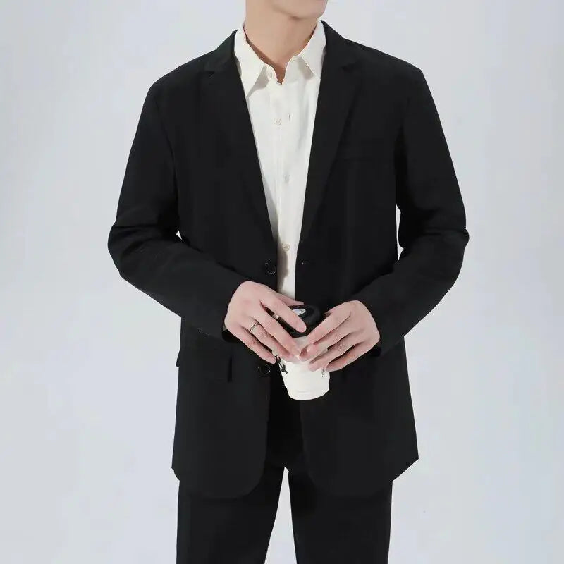 Korean Tide Male Suit Jacket Business Style Turn-down Collar Casual Trendy Top Men's Spring Autumn Loose Simple 9W1217