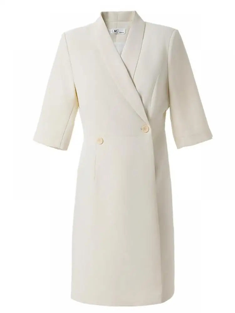 Summer Korean Solid Elegant Slim Short Sleeve Workwear Blazer Dresses Women Double-breasted Versatile Professional Dress Fashion