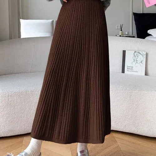 Load image into Gallery viewer, Vintage Women's Solid Elegant Party Knitted Long Skirt High Waist Pleated Warm Vacation A-line Skirts 2024 Autumn Winter Popular
