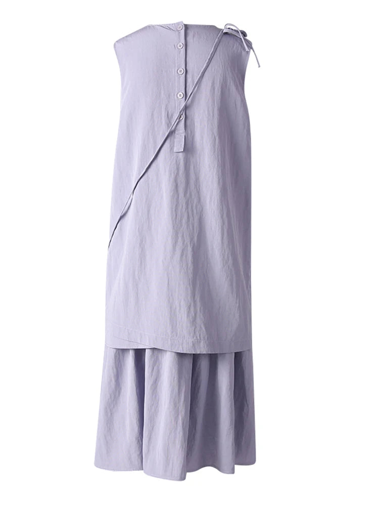 Women Light Purple Irregular Spliced Big Size Vest Dress New Round Neck Sleeveless Fashion Tide Spring Summer 2025 CPG3083