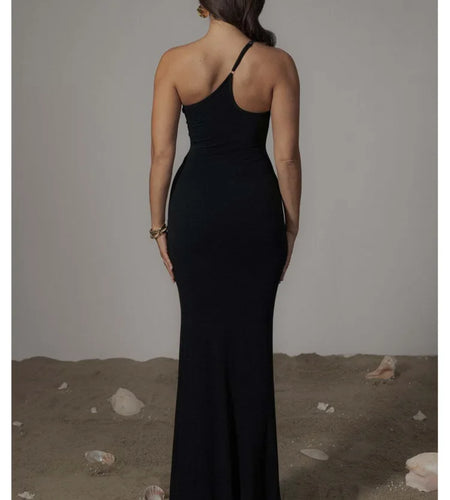 Elegant One Shoulder Mesh Patchwork Long Dress Women Bodycon Sexy Backless Evening Dress Tight Party Club Vestidos 2024