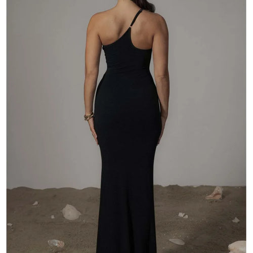 Load image into Gallery viewer, Elegant One Shoulder Mesh Patchwork Long Dress Women Bodycon Sexy Backless Evening Dress Tight Party Club Vestidos 2024
