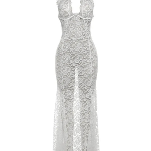 Load image into Gallery viewer, Sexy Lace Sleeveless Autumn 2024 Women New Dress Women Temperament Lace Hanging Collar Long Sexy Backless Evening Dress
