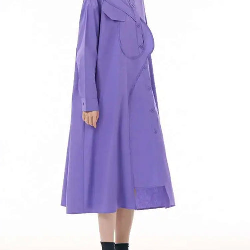 Load image into Gallery viewer, Women Purple Irregular Spliced Big Size Shirt Dress New Lapel Long Sleeve Loose Fit Fashion Spring Autumn 2025 1DH0654
