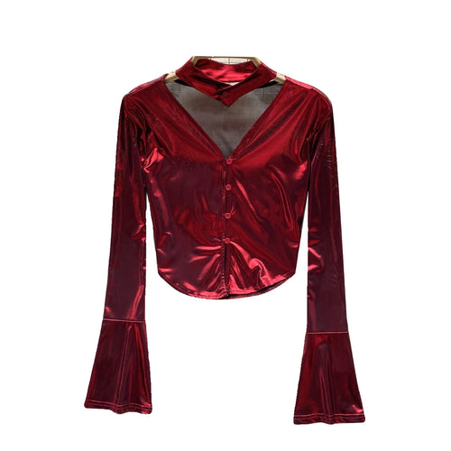 Load image into Gallery viewer, Vintage Solid Sexy Slim High Quality T Shirt Women Elegant Short Tops Spring Autumn Club Party Flared Long Sleeve Tee Shirt Chic
