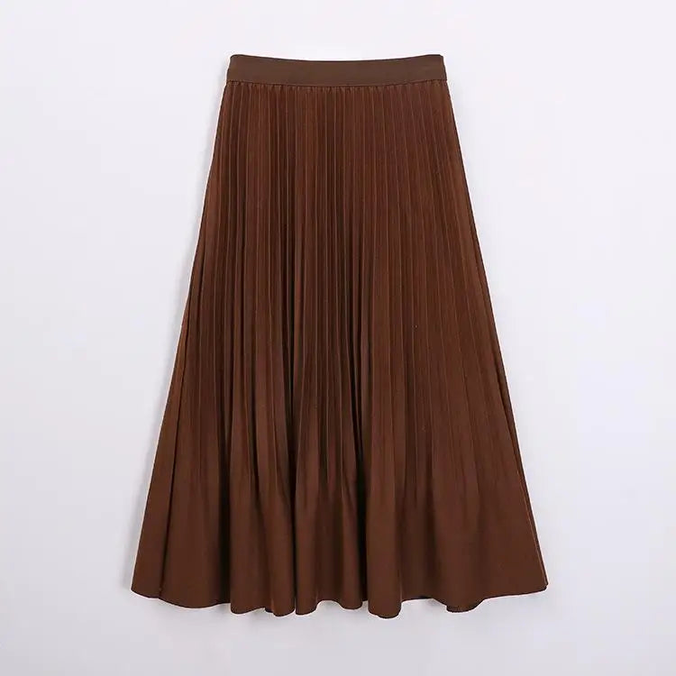 Autumn Winter Korean Fashion Solid Simple Pleated Long Skirt Women's 2024 Elegant High Waist Festival Woolen Skirt Trend Popular