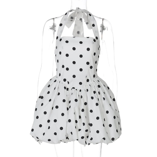 Load image into Gallery viewer, Halter Print Polka Dot Mini Dress Women Fashion Off-shoulder Sleeveless Backless High Waist A-line Club Party Dress
