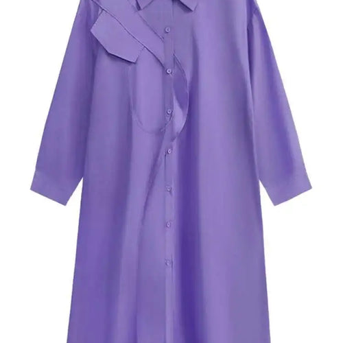 Load image into Gallery viewer, Women Purple Irregular Spliced Big Size Shirt Dress New Lapel Long Sleeve Loose Fit Fashion Spring Autumn 2025 1DH0654
