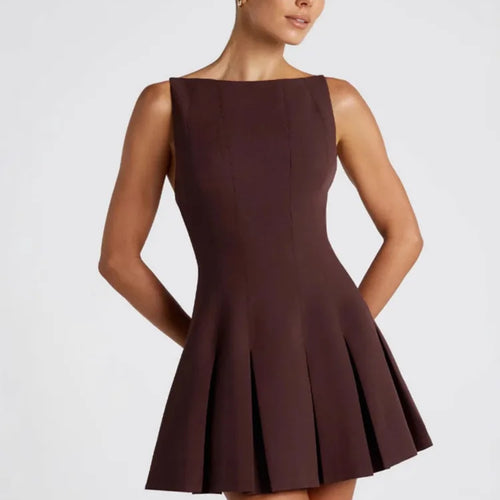 Load image into Gallery viewer, Backless High Waist A-line Sexy Mini Dress Women Robe Spaghetti Strap Sleeveless Pleated Club Party Dress Elegant
