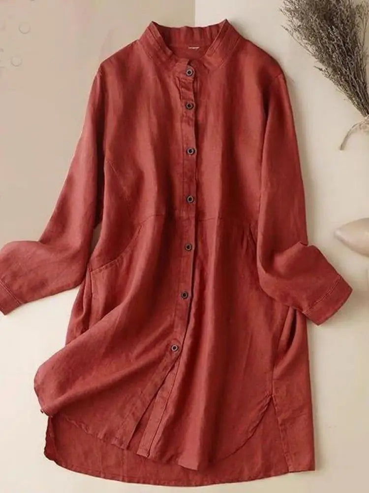 Blouses Women Casual Long Sleeved Pocket Shirt Women's Thin Jacket Lady Top Vintage Medium Long Loose Blouse Female Blusas New