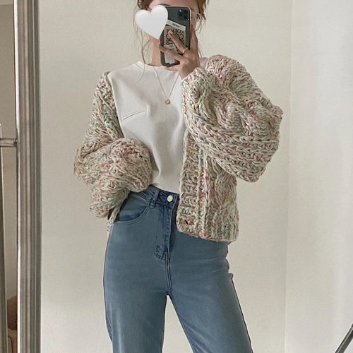 Load image into Gallery viewer, Handmade Chunky Knit Tops Women Fashion Cropped Knitted Cardigan Sweater Colourful Streetwear C-170
