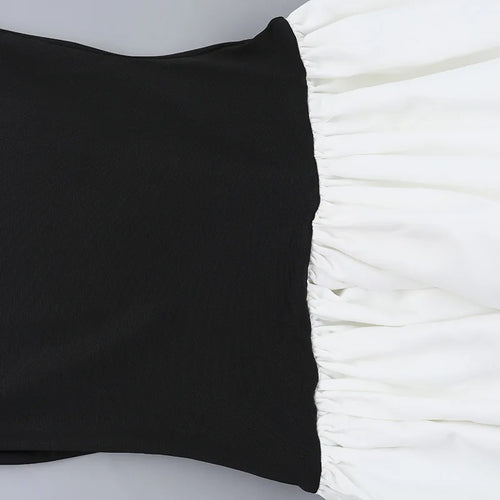 Load image into Gallery viewer, Patchwork Sexy Mini Dress For Women Autumn New Contrasting Color O Neck Long Sleeve High Waist A-line Sexy Dress
