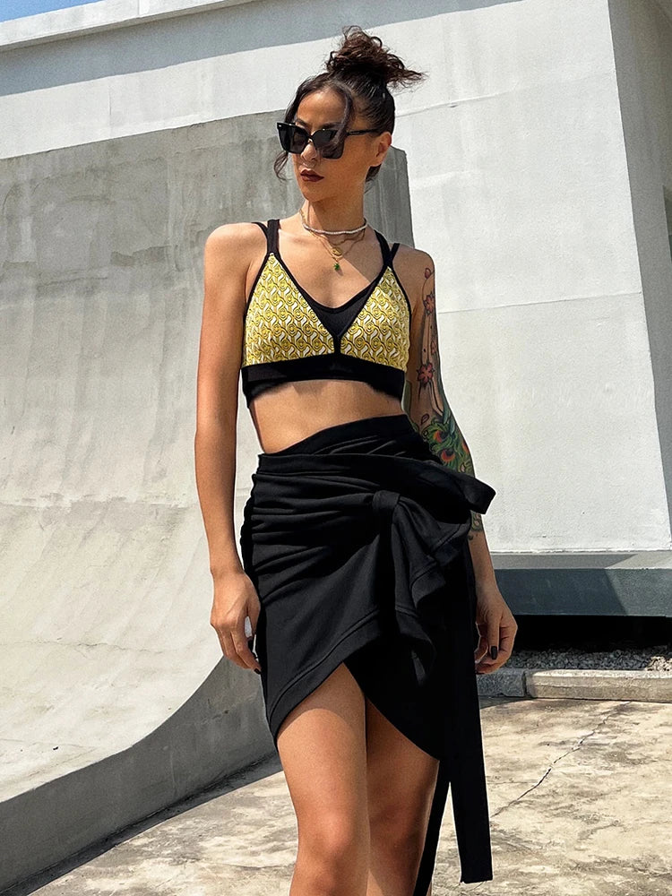 High Waisted Skirt Summer Clothing For Women Irregular Hem Minimalist Solid Mini Skirts Female Fashion Style