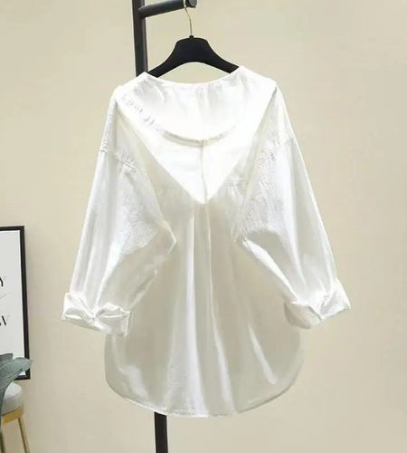 Fashion Women Shirts And Blouses 2023 Feminine Blouse Top Long Sleeve Casual White Hooded Collar Women Loose Blouses