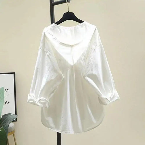 Load image into Gallery viewer, Fashion Women Shirts And Blouses 2023 Feminine Blouse Top Long Sleeve Casual White Hooded Collar Women Loose Blouses
