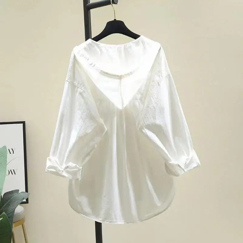 Fashion Women Shirts And Blouses 2023 Feminine Blouse Top Long Sleeve Casual White Hooded Collar Women Loose Blouses