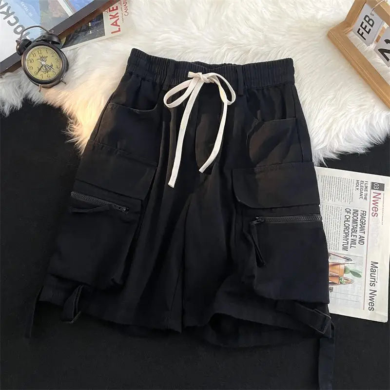 Summer Pantalones Cortos De Mujer Streetwear Shorts for Women Japanese Fashion Pockets Casual Y2k Wide Leg Pants New Bottoms
