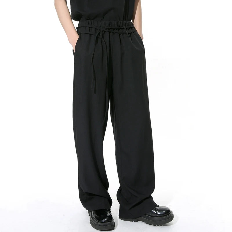 Menwear Simple Trousers Niche Double Belt Design Hanging Casual Loose Pants Summer Men's Fashion Trend 9C4392