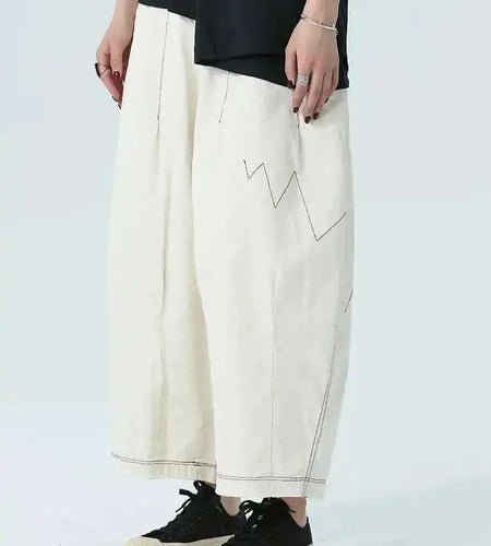 High Elastic Waist Beige Topstitched Long Wide Leg  Pants New Trousers Women Fashion Tide Spring Autumn 2025  1DH4948