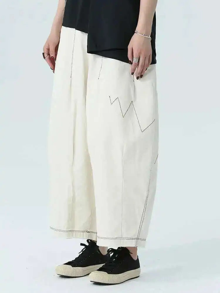 High Elastic Waist Beige Topstitched Long Wide Leg  Pants New Trousers Women Fashion Tide Spring Autumn 2025  1DH4948