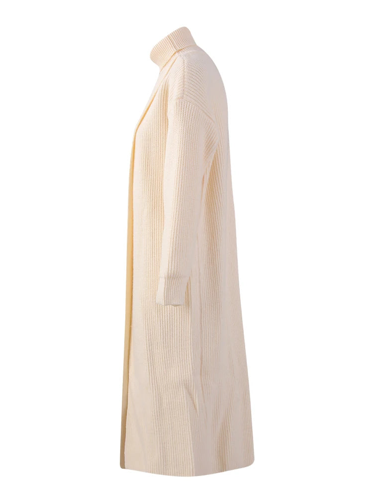 Women Orange Knitting Long Slit Big Size Dress New Turtleneck Long Sleeve Loose Fit Fashion Spring Autumn 2025 1DE5886