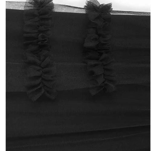 Load image into Gallery viewer, Women Black Mesh Ruffles Spliced Big Size Midi Dress New Round Neck Long Sleeve Fashion Tide Spring Autumn 2025 1DH7180
