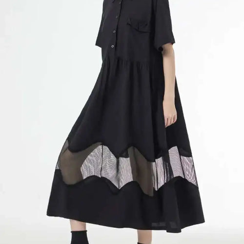 Load image into Gallery viewer, Women Blue Perspective Big Size Shirt Dress New Lapel Short Sleeve Loose Fit Fashion Tide Spring Summer 2025 1DF8791
