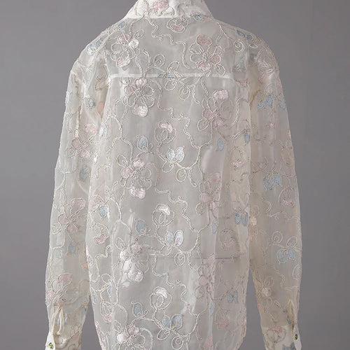 Load image into Gallery viewer, Women Apricot Embroidery Thin Big Size Blouse New Stand Collar Long Sleeve Shirt Fashion Tide Spring Summer 2025 CPG3123
