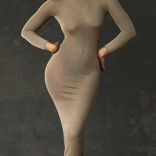 Load image into Gallery viewer, Turtleneck Backless Bodycon Midi Dress For Women New Autumn Winter Long Sleeve Club Party Sexy Long Dress Vestidos

