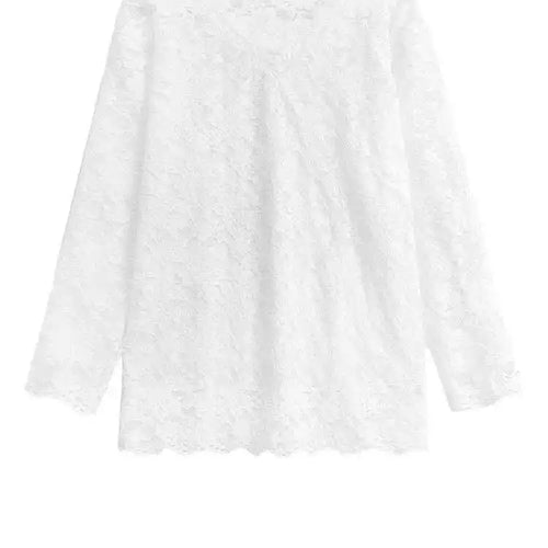 Load image into Gallery viewer, Women Black Lace Perspective Big Size Elegant T-shirt New V-Neck Long Sleeve Fashion Tide Spring Autumn 2025 1DH8612
