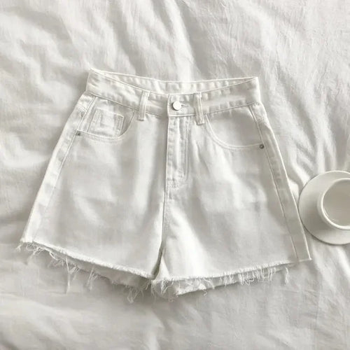 Load image into Gallery viewer, Korean High Waisted Raw Edge Denim Shorts Women&#39;s 2023 Summer New Basic Button Pocket Denim Shorts Street Denim Pant
