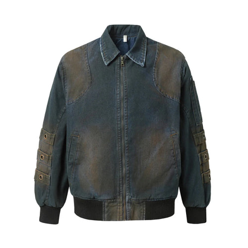 Load image into Gallery viewer, High Street Men Denim Padded Jackets Washing Trendy Worn-out Jacket Turn-down Collar Zipper Contrast Color Male Tops 9W1828
