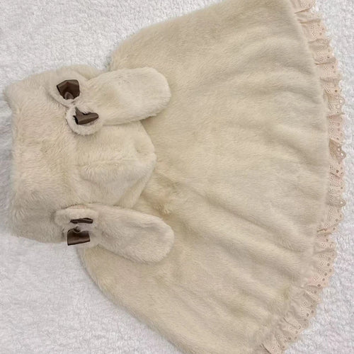 Load image into Gallery viewer, Lolita Kawaii Loose Sweet Hooded Cloak Coats Japanese Grunge Fluffy Bow Jackets Y2k Aesthetic Grunge Lace Patchwork Women Tops
