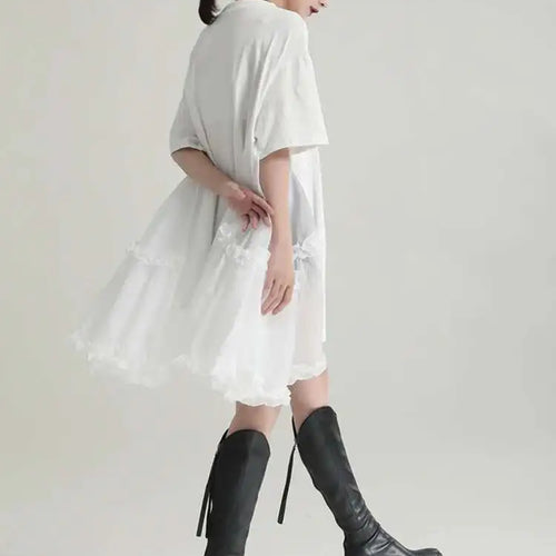 Load image into Gallery viewer, Women Black Ruffles Irregular Big Size Mini Dress New Round Neck Short Sleeve Fashion Tide Spring Summer 2025 1DH9574
