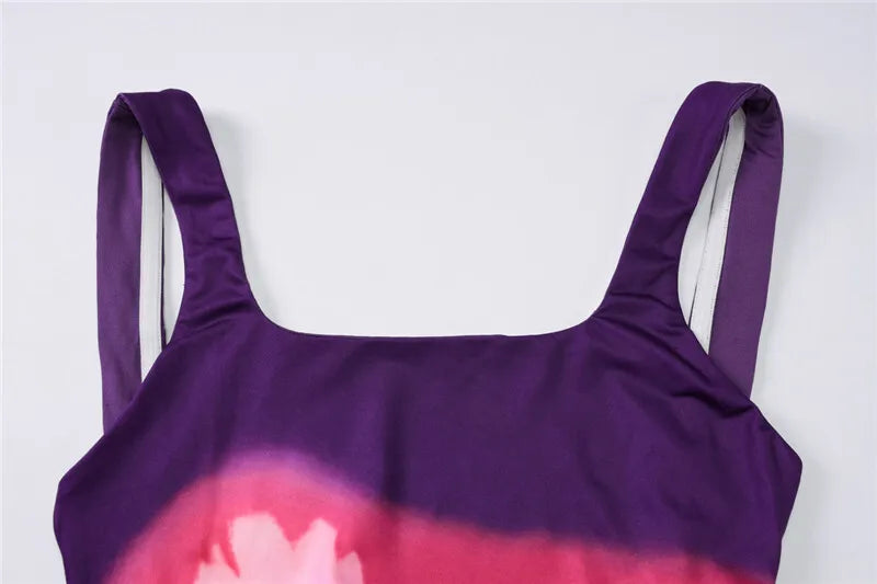 Backless Print Sexy Maxi Dress For Women Gown Fashion Elegant Square Collar Sleeveless Bodycon Ruched Long Dress