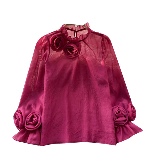 Load image into Gallery viewer, Vintage French Style Solid Elegant 3d Floral Blouses Autumn Women's Vintage Long Sleeve Shirts Holiday Ruffles Tops Simplicity
