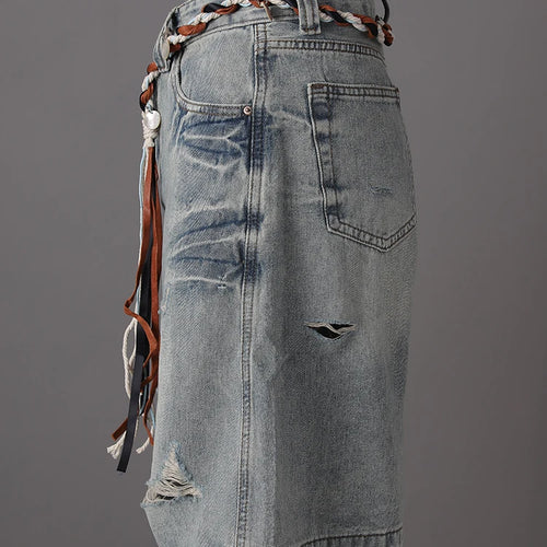 Load image into Gallery viewer, High Waist Blue Denim Bandage Knee Length Wide Leg Jeans New Women Trousers Fashion Tide Spring Autumn 2025 CPG3001
