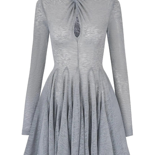 Load image into Gallery viewer, Slimming Spliced Folds Minimalist Dresses for Women Round Neck Long Sleeves Temperament Dress Female Clothing New
