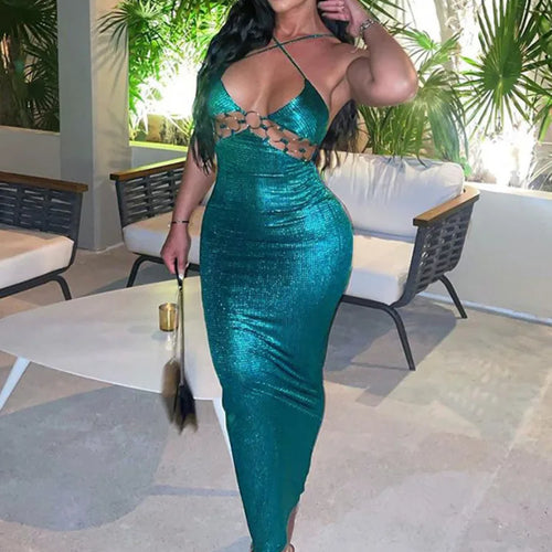 Load image into Gallery viewer, Spaghetti Strap Backless Bodycon Maxi Dress For Women Robe Off-shoulder Hollow Out Strapless Club Party Sexy Dress
