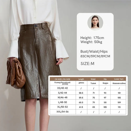 Load image into Gallery viewer, Minimalist PU Leather Skirt For Women 2025 American Retro Knee-Length Skirt Solid Basics Business Women's Clothing 12553014
