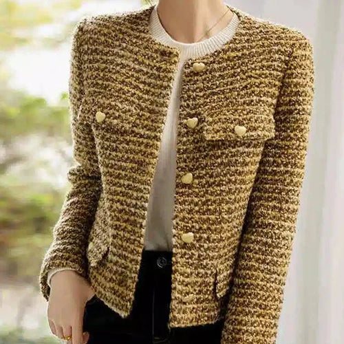 Load image into Gallery viewer, Elegant Retro Women&#39;s Gold Short Woolen Coat Autumn Winter Korean Fashion Tweed Coat Perfect Female OL Outwear Wool Jacket
