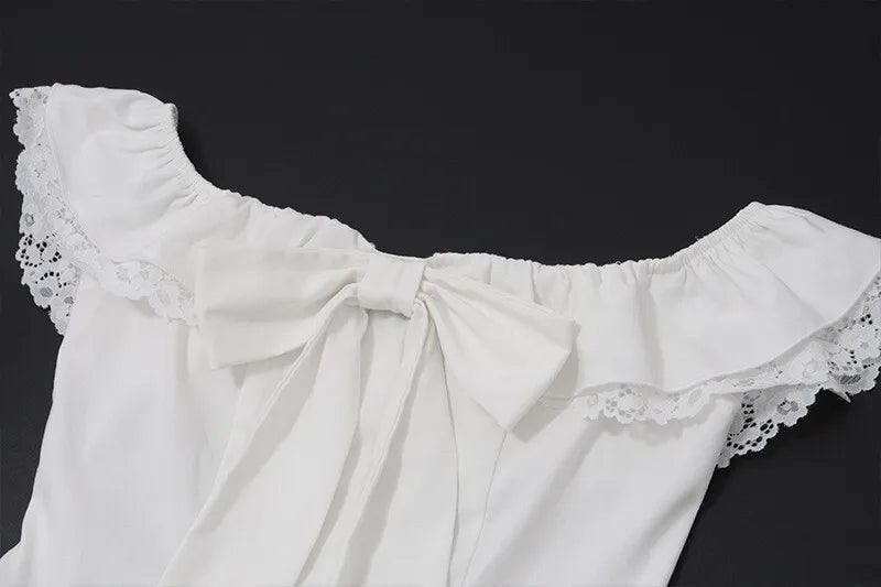 Off-shoulder Backless Sexy Mini Dress Women Robe Fashion White Strapless Sleeveless High Waist Lace Club Dress Female